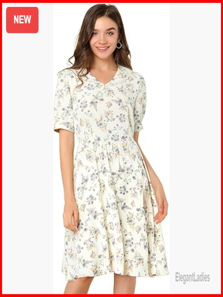 Vintage Peter Pan Collar Flowy Midi Puff Sleeve Floral Peasant Dress